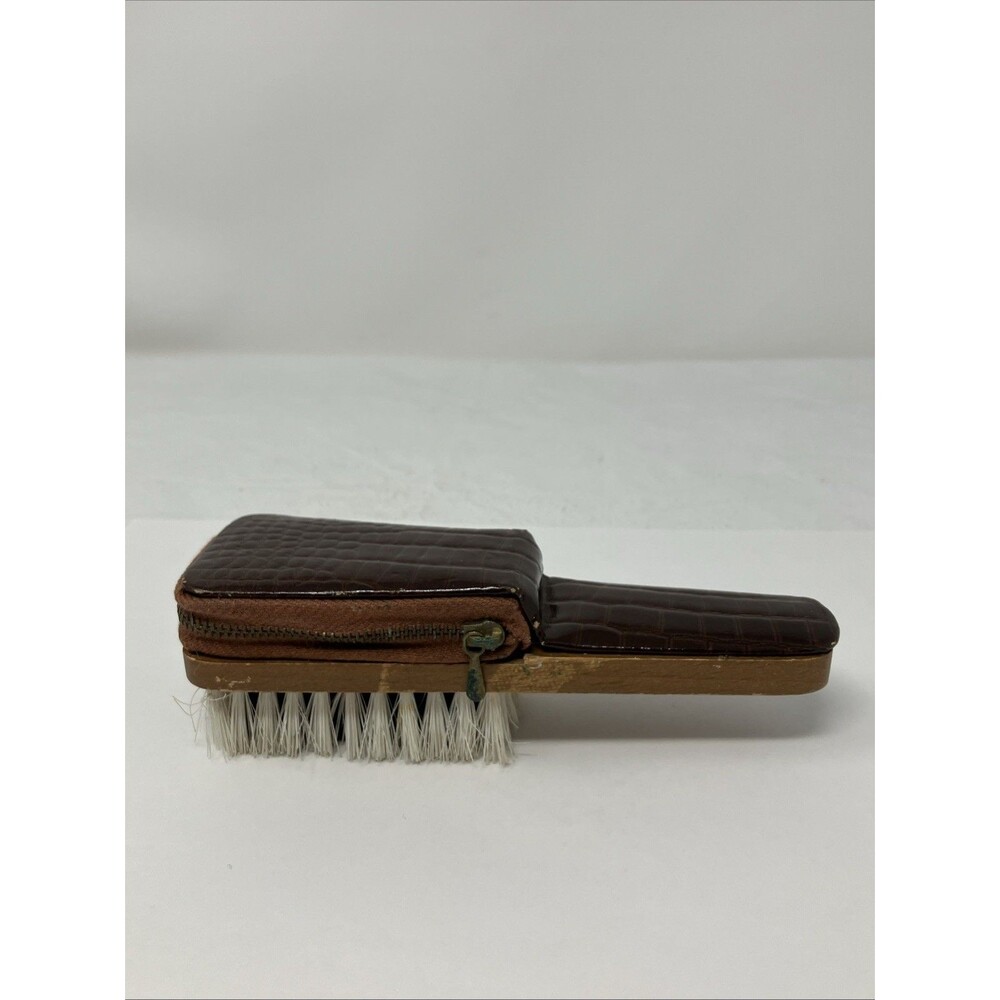 Vintage Swank Mens Travel Grooming Manicure Set MCM Zipper Leather Case Brush